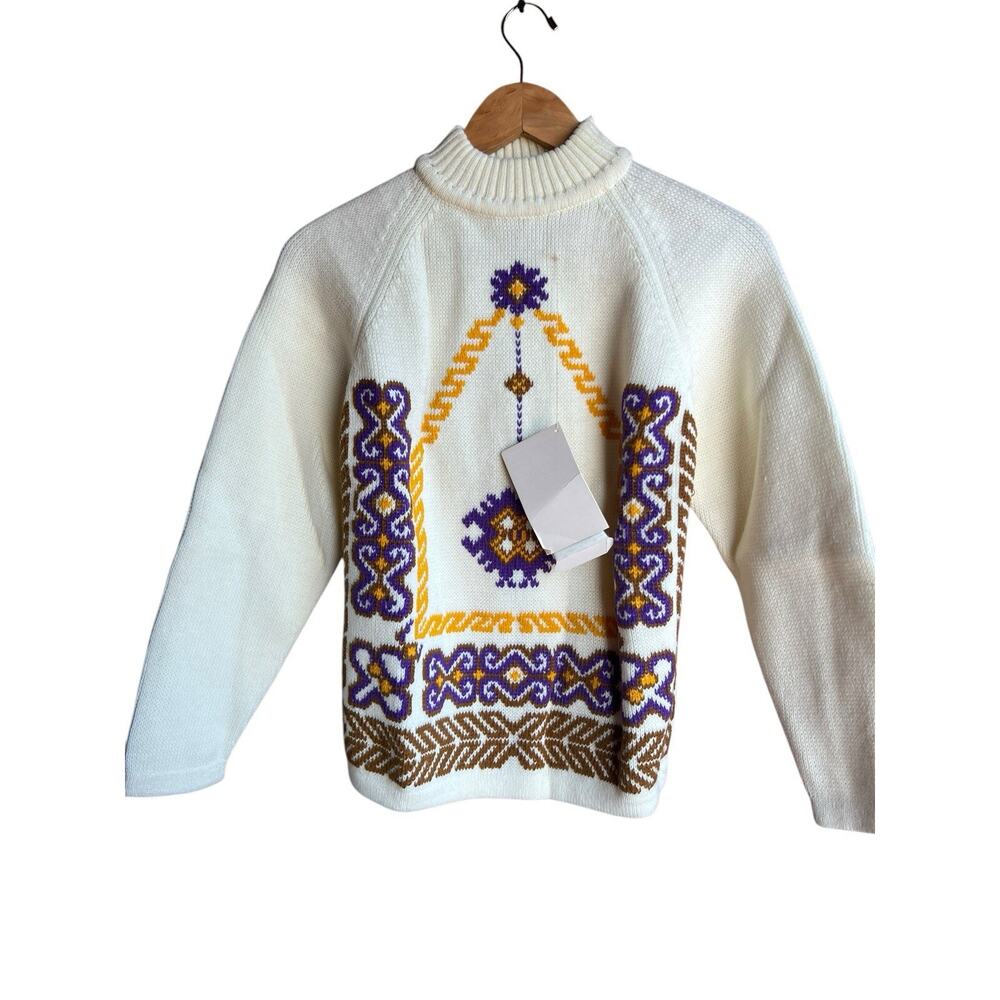 RBK Importers Acrylic Knit Sweater Raglan Zipper Closure Size M Vintage 70s NOS